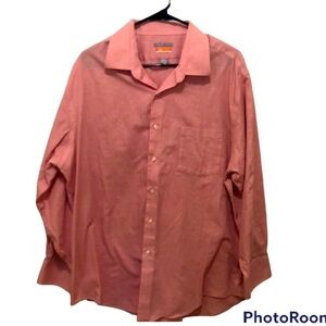 Van Huesen Traveler Shirt Size 17.5 Pink Mens Button Down Shirt
